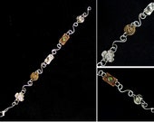 Sherry Tinsman spiral link mixed metal bracelet - sterling silver copper gemstone - handmade flower boho jewelry