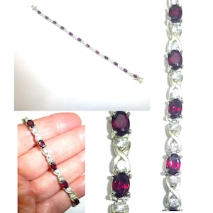 Vintage Fas sterling bracelet garnet ruby clear stones 925 jewelry