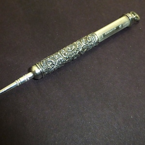 Antique sterling silver chatelaine mechanical pencil retractable telescopic writing instrument