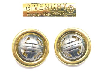 Vintage Givenchy couture clip on earrings gold silver tone classic brutalist jewelry