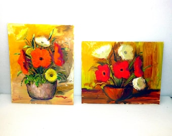 2 Large original paintings still life flowers Anemone artist signed art