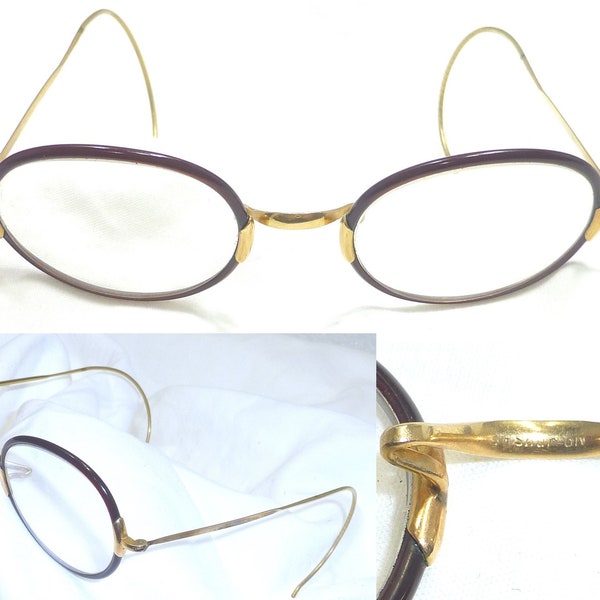 Beautiful antique Shur on gold fill eyeglasses dark rim gf glasses