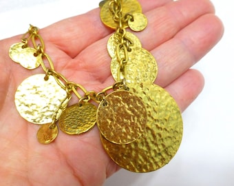Vintage Joan Rivers hammered coin style metal necklace brutalist celtic jewelry
