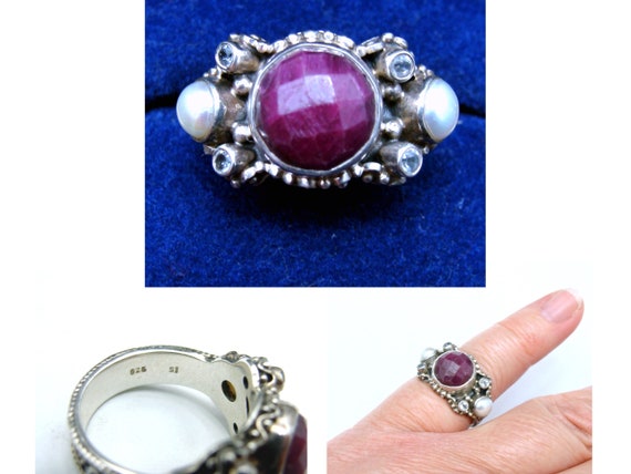 Sandra Singh ruby pearl sterling silver topaz rin… - image 5