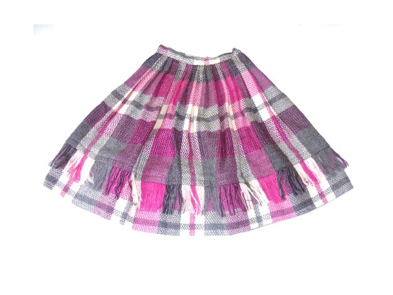 Vintage plaid wool skirt  fringe swing skirt thic… - image 2