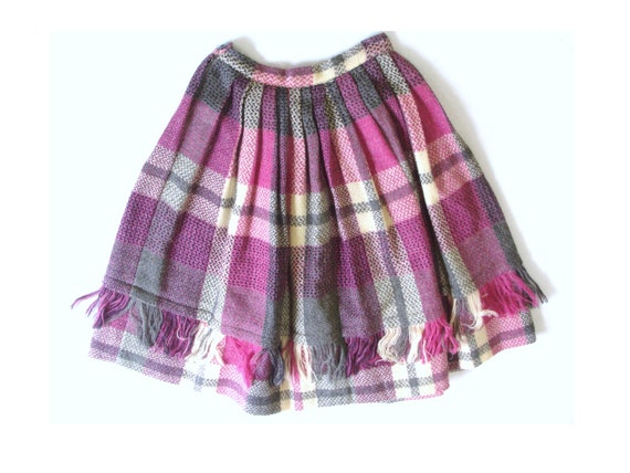 Vintage plaid wool skirt  fringe swing skirt thic… - image 4
