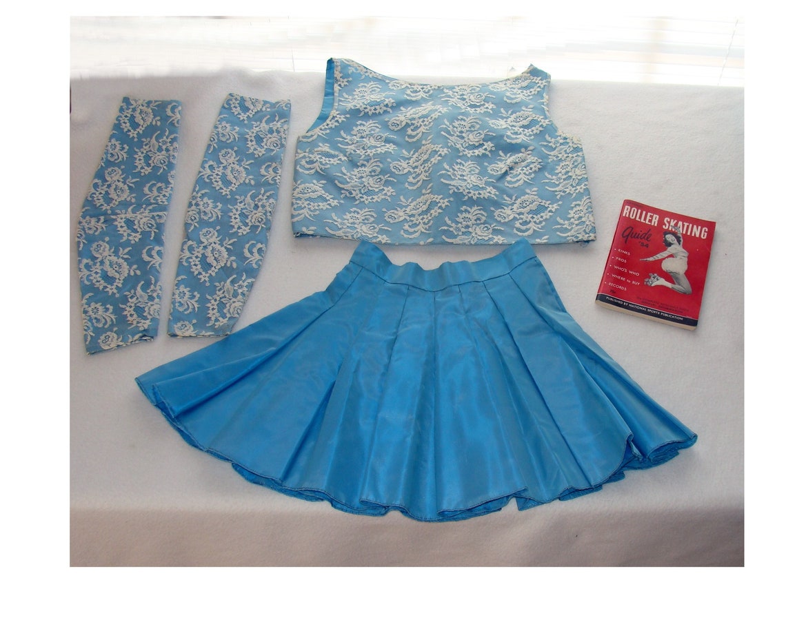 Vintage 1950's skating outfit blue roller skate skirt top Etsy