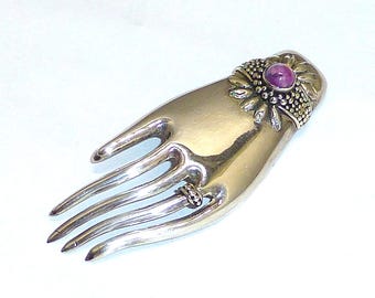Unique vintage Sterling hand pin ornate amethyst bracelet ring 925 art deco brooch nouveau jewelry