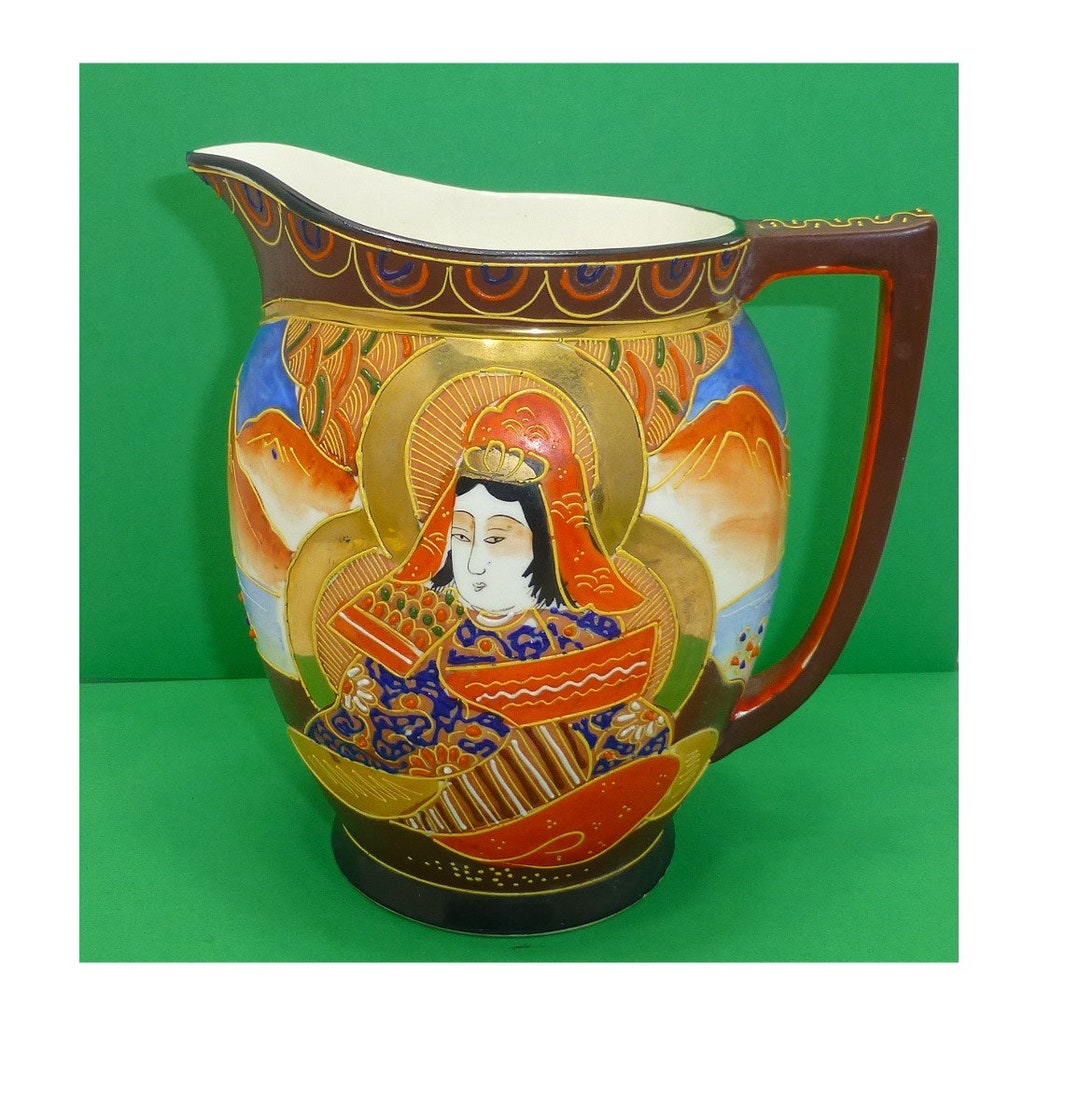 Large Satsuma Moriage Pitcher Vintage Oriental Japanese Etsy