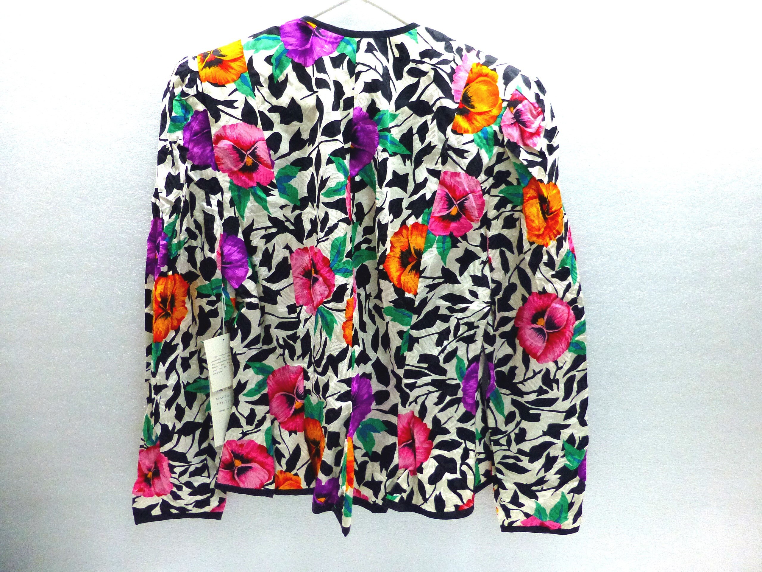 New vintage silk floral suit flower jacket skirt black pink Etsy
