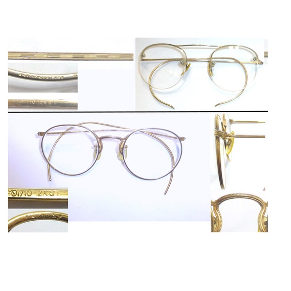 2 Vintage gold fill wire rim rimless eyeglasses AO Fulvue Shuron spectacles preppy eye glasses