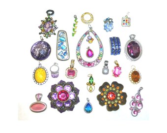 Large collection vintage rhinestone crystal necklace pendants unique jewelry lot