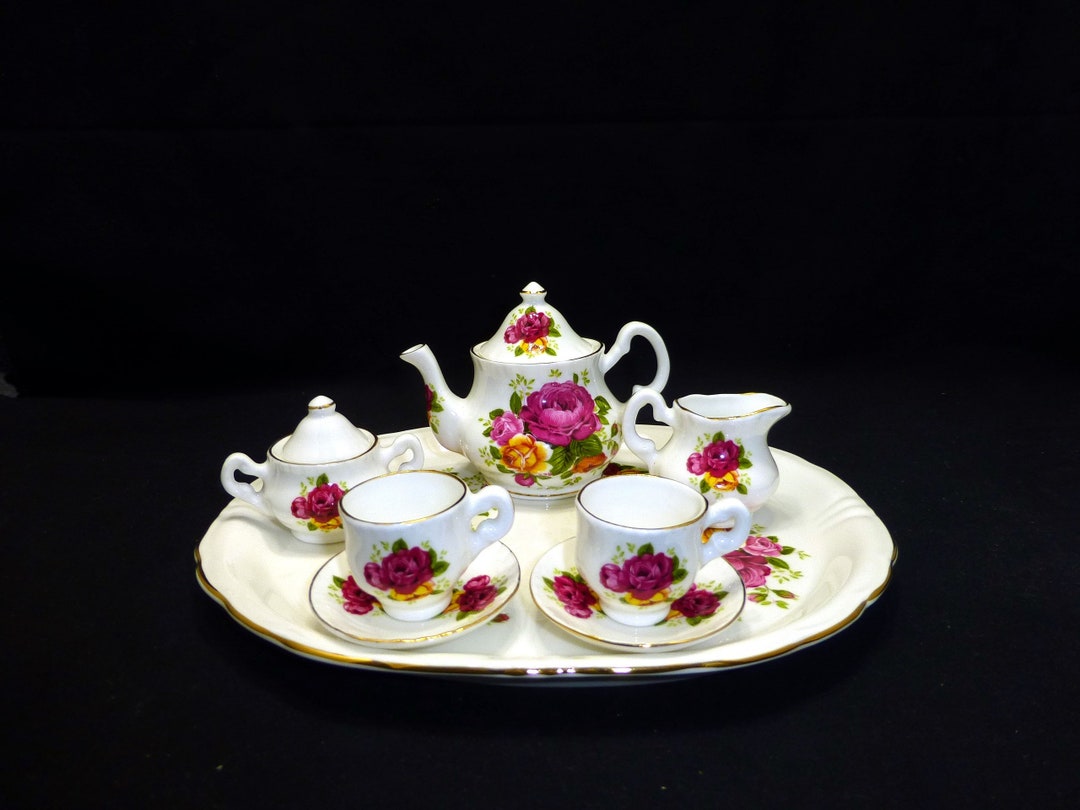 Cute Vintage Miniature English Tea Set Teapot Creamer Sugar Etsy