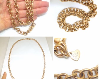 Vintage heavy long Milor Italy gold bronze chunky thick chain links necklace 35" men's women's unisex jewelry Bronzo Italia
