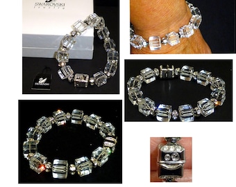 Stunning Swarovski cube square barcelet crystal jewelry in box