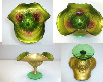 Unique vintage daisy flower glass compote footed bowl goofus cottagecore