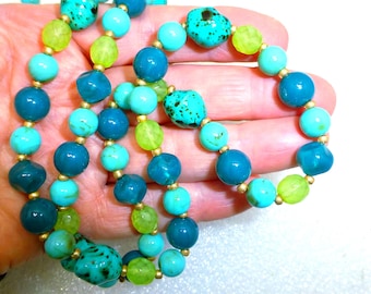 Vintage Joan Rivers long 44" necklace green turquoise blue beaded southwest jewelry