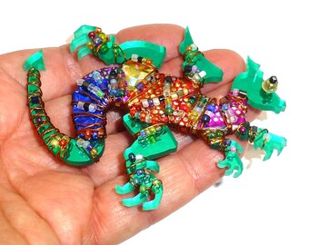 Vintage incredible hand made mirrored dragon pin brooch Bent Nicks New Orleans artisans Nick Maggio Bentley Lovelace jewelry