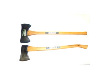 2 Vintage Craftsman tools axe lot original handles with labels double single bit