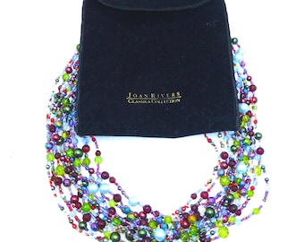 Gorgeous Joan Rivers Czech glass bead necklace multi strand beaded blue faux pearl jewelry