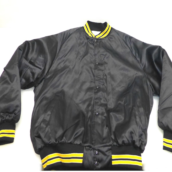 Unworn vintage black yellow satin quilted jacket varsity sports baseball 2XL West Ark USA