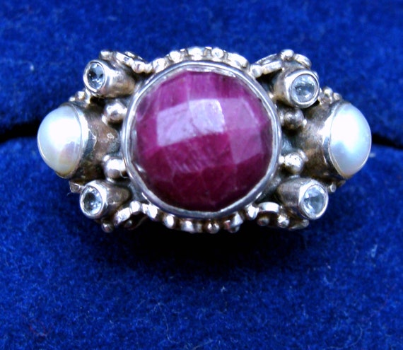 Sandra Singh ruby pearl sterling silver topaz rin… - image 6