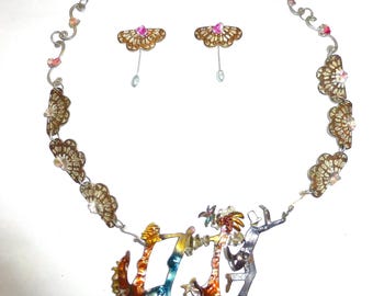 One of a kind sterling mixed metals necklace earrings set Conga Line Catherine Butler hand made jewelry