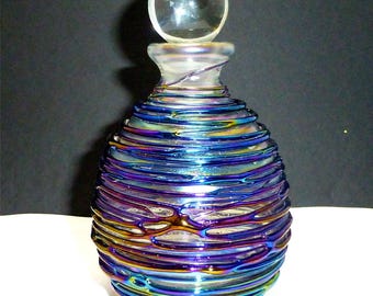 Vintage art glass perfume bottle hand blown spun dichoric purple blue colorful
