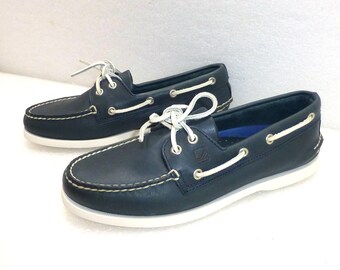 Vintage unworn Sperry top sider deck boat shoes navy blue leather women's 9
