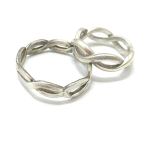 2 Large vintage sterling braided rings size 12 and 7 woven silver jewelry