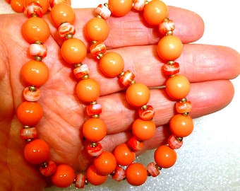 Vintage Joan Rivers long 44" necklace orange coral red beaded jewelry