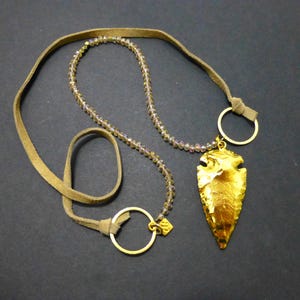 Hand made Allison Conway gold arrow crystal necklace boho artisan jewelry