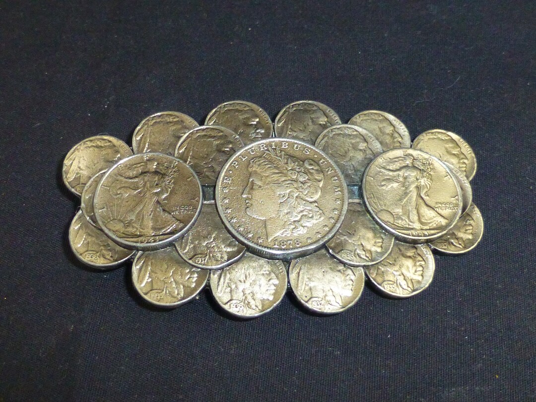 Vintage Metal Faux Coin Belt Buckle Walking Liberty Indian Buffalo Head