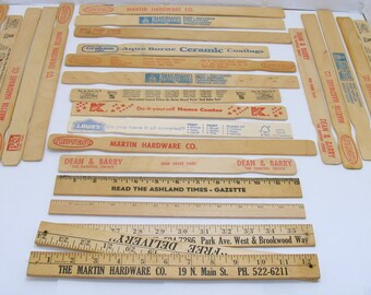 Vintage wood ruler lot-old wooden yardstick- paint stirrer-craft paddles
