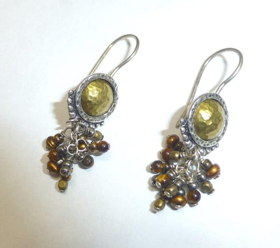 Silpada 925 Sterling Brass Pearl Tiger's Eye Beads Dangle