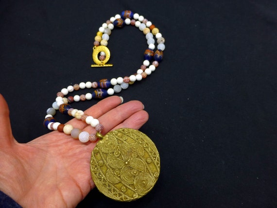 Vintage African trade beads necklace antique vene… - image 2