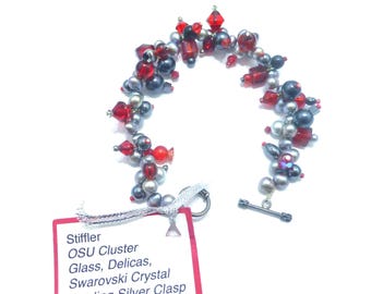 Ohio State OSU hand made sterling delica beads Swarovski crystal pearl bracelet beaded jewelry