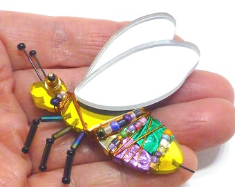 Vintage hand made mirrored wasp pin bee brooch Bent Nicks New Orleans artisans Nick Maggio Bentley Lovelace jewelry