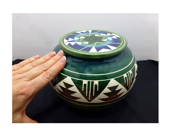 Large Vintage Sioux Pottery Jardiniere Covered Pot Art Vase Planter Al