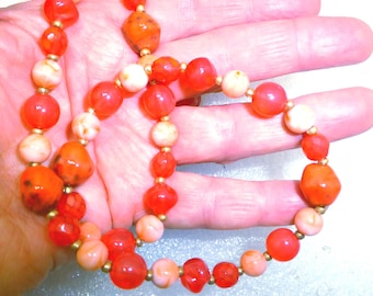 Vintage Joan Rivers Czech art glass 44" necklace orange peach coral
