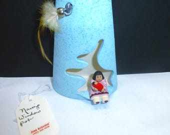 Vintage native american Navajo window pot hand made mother baby indian cut out vase Cave Creek Arizona