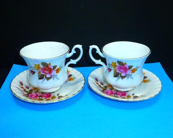 2 Vintage rose flower cup saucer bone china set Richmond England - Quantity available