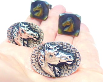Vintage horse cuff links lot brutalist metal equestrian jewelry