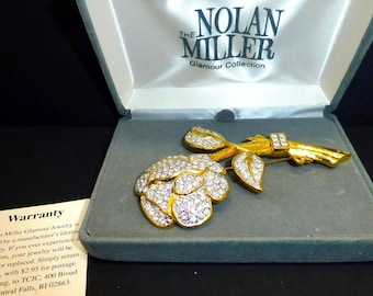 Fabulous large Nolan Miller crystal rhinestone flower brooch rose pin Glamour collection jewelry