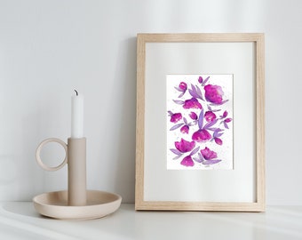 Original Pink Watercolour Florals, handpainted, watercolour and ink painting, wall art