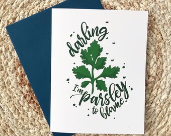 Greeting Card, Parsley, herbs, Just Because, food card, apology card, friendly card, printed card