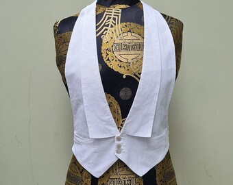 Formal Marcella cotton pique dress waistcoat 1930s with mother of pearl buttons, 36 inch chest, 28-30 inch waist