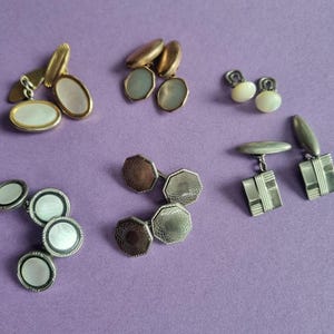 Vintage cufflinks, brass, mother of pearl and gilt - 1920s-1980s