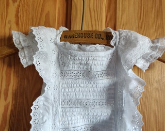 Early 20th century apron fronted waterfall skirted broderie anglaise baby christening gown