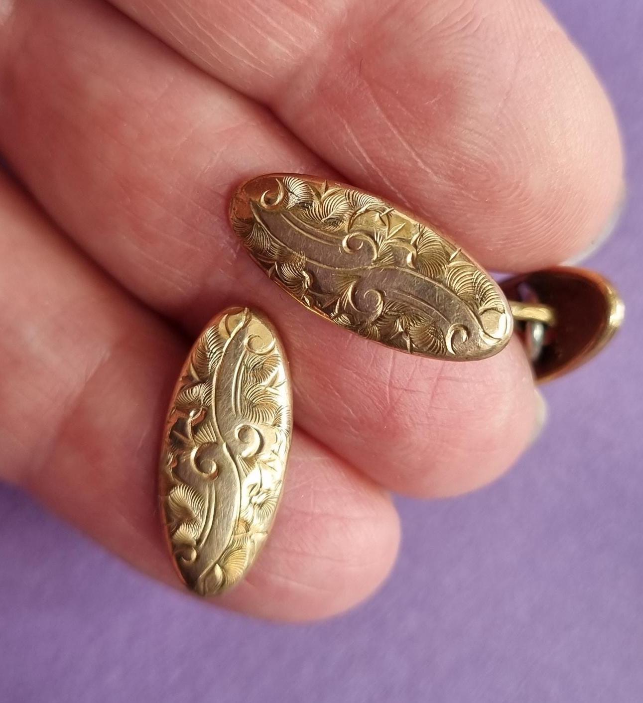 Boutons De Manchette Vintage Nacre Et Métal Doré - 12,1g / 2,1 X 1,6 Cm